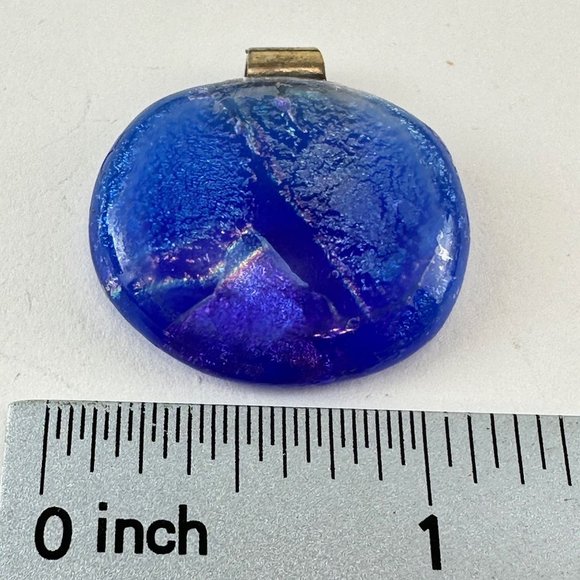 Hand Made Dichroic Glass Pendant with Sterling Silver Bale Blue Purple Silver - Picture 3 of 3